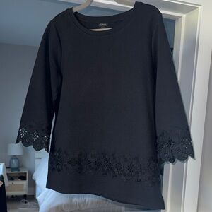 Talbots Black Floral Lace Sleeve Blouse